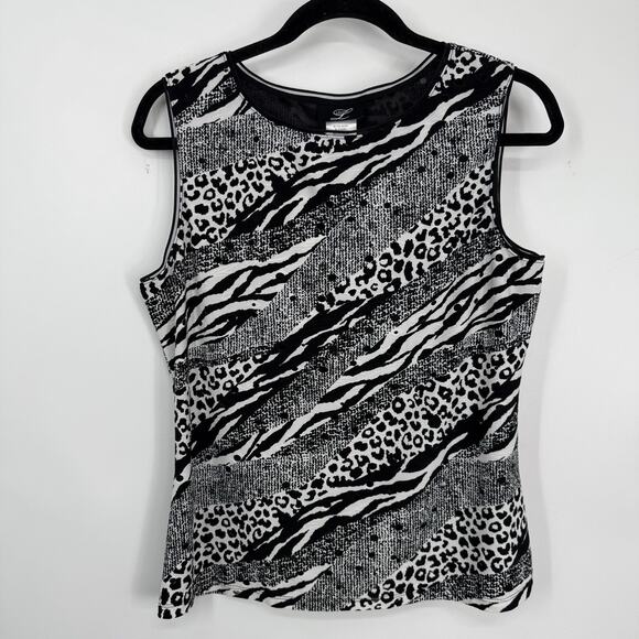 Libra Sleeveless Top Size Large Textured Knit Black Animal Pattern Round neck - Picture 8 of 9